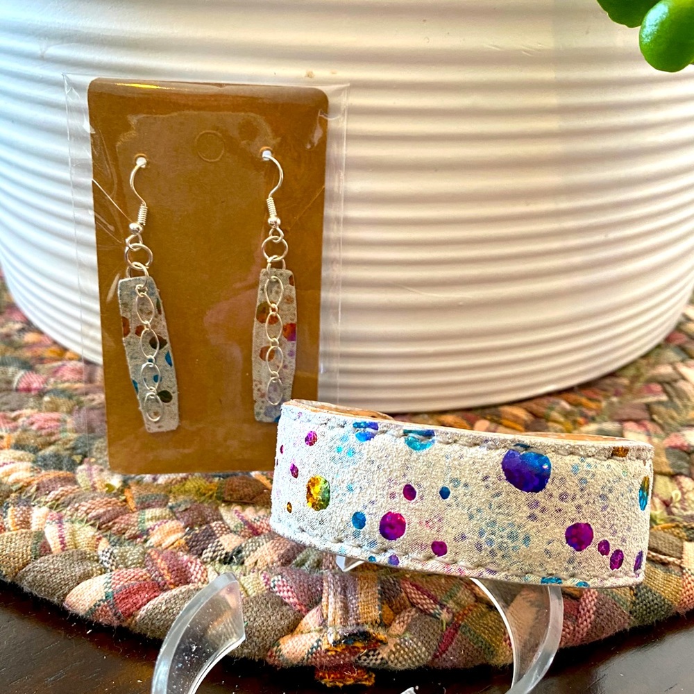 Leather earrings and matching leather cuff